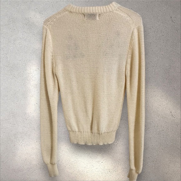 Vintage Sear Jr Bazaar Rosebud Sweater Cream/Pink Lightweight Junior Size Lrg - Picture 4 of 9